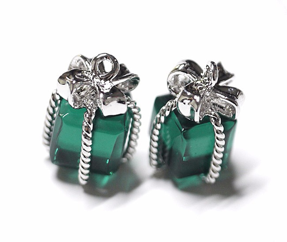 新作【2件】Glass Emerald Color Petite Jewel Box Silver Charm, Parts 第3張的照片