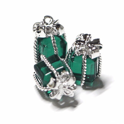 新作【2件】Glass Emerald Color Petite Jewel Box Silver Charm, Parts 第4張的照片