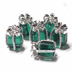 新作【2件】Glass Emerald Color Petite Jewel Box Silver Charm, Parts 第5張的照片