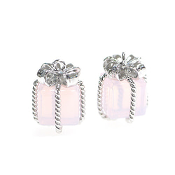 [2 件] P1787L 極光粉紅玻璃珠寶盒中型銀色吊飾 第2張的照片