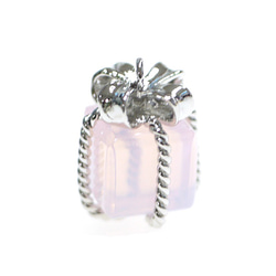 [2 件] P1787L 極光粉紅玻璃珠寶盒中型銀色吊飾 第3張的照片
