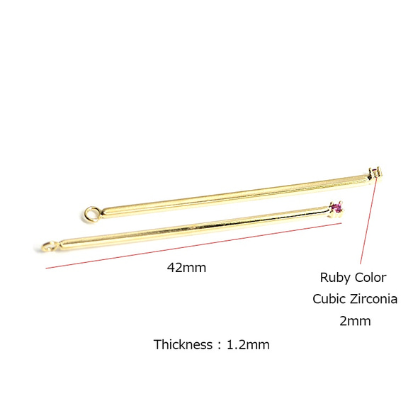 再次上架【2 件】一顆紅寶石色 CZ &amp; 精緻棒金吊飾 第3張的照片