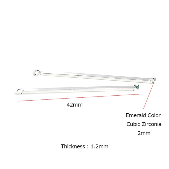 再販【2個入り】一粒エメラルドカラーCZ＆華奢なStickのシルバーチャーム 4枚目の画像