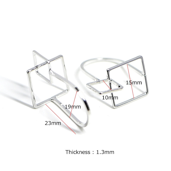 新作 [1 件] 立體 DUO 方形光面銀戒指，零件 第4張的照片