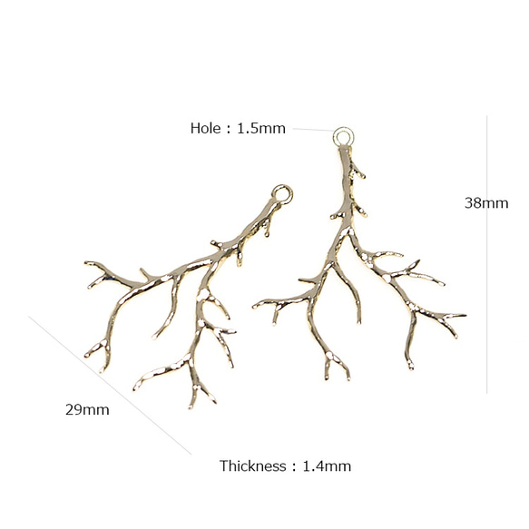 新作【2個入り】華奢なThe root of the tree 木の根っこモチーフの光沢ゴールドチャーム NF 4枚目の画像