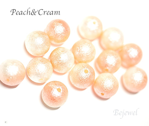 【新作15個入り】両穴（貫通）パールPeach&Cream whiteコットンパール10mm 1枚目の画像