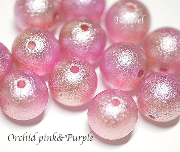 【15個入り】両穴（貫通）パールOrchid Pink&Purpleコットンパール風10mm 1枚目の画像
