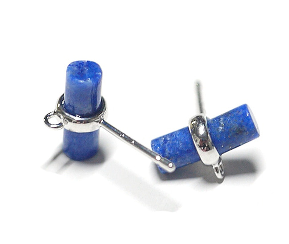 【2個（1ペア）】天然石ラピスラズリ (lapis lazuli) スティック形シルバー925刻印ピアス（ポスト） 3枚目の画像