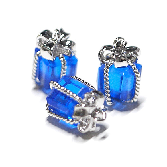 再次上架[2pcs]玻璃鈷藍色小寶石盒銀色魅力，零件 第4張的照片