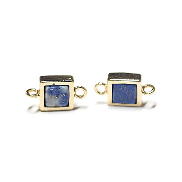【2個入り】１点もの～ラピスラズリ(lapis lazuli）正方形ゴールドコネクター、パーツ 3枚目の画像