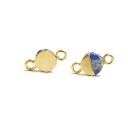 再販【2個入り】１点もの～天然石ラピスラズリ(lapis lazuli）プチ円形ゴールドコネクター、チャーム 3枚目の画像