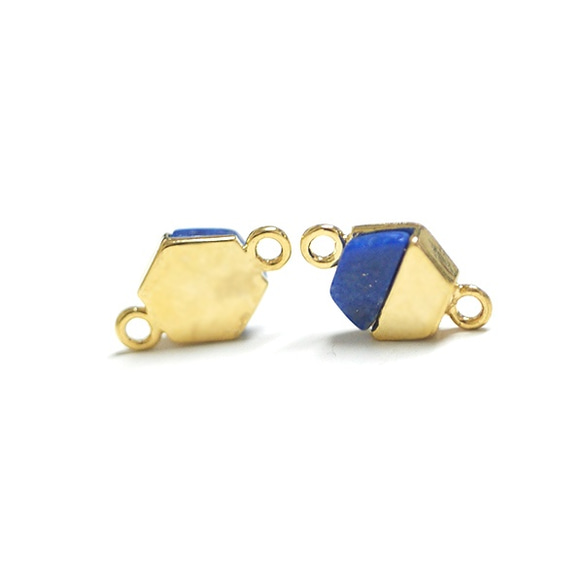 【2個入り】天然石ラピスラズリ(lapis lazuli）ヘキサゴン形ゴールドコネクター、パーツ 3枚目の画像