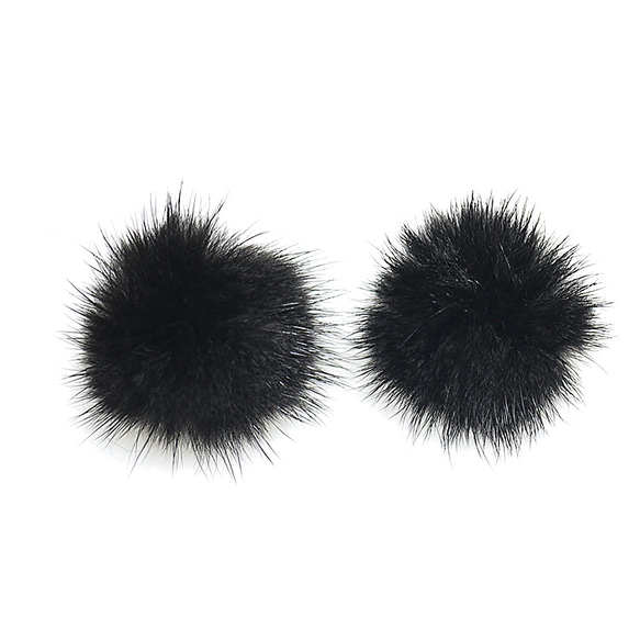 ejs06【2個入り】ブラックカラーミンクファーMink Fur 30mm 3枚目の画像