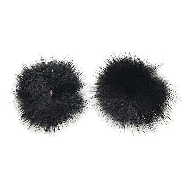 ejs06【2個入り】ブラックカラーミンクファーMink Fur 30mm 4枚目の画像