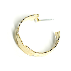 新[1對]鈦芯！約30mm手繪設計閃亮的金色圈形耳環，零件 第3張的照片