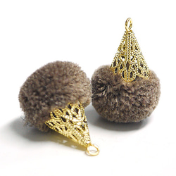 銷售[6件]約17毫米羊毛（100％羊毛）摩卡棕色寶石古董帽魅力，零件 第3張的照片