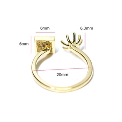再販【1個】CZ６粒＆約6.3mm台座付き光沢ゴールド指輪、リング製作パーツ 4枚目の画像