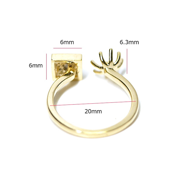 再販【1個】CZ６粒＆約6.3mm台座付き光沢ゴールド指輪、リング製作パーツ 4枚目の画像