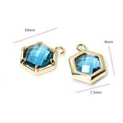【2件】皇家藍色玻璃六角型金色魅力 第3張的照片