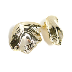 ke115【1對】閃亮的金色！大型不規則貝殼圖案螺絲彈簧耳環、零件 第2張的照片