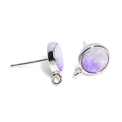 出售[1對] SV925蓋芯！ 8毫米圓形淡紫色琉璃銀色罐頭耳環，標準桿 第1張的照片