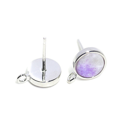 出售[1對] SV925蓋芯！ 8毫米圓形淡紫色琉璃銀色罐頭耳環，標準桿 第4張的照片