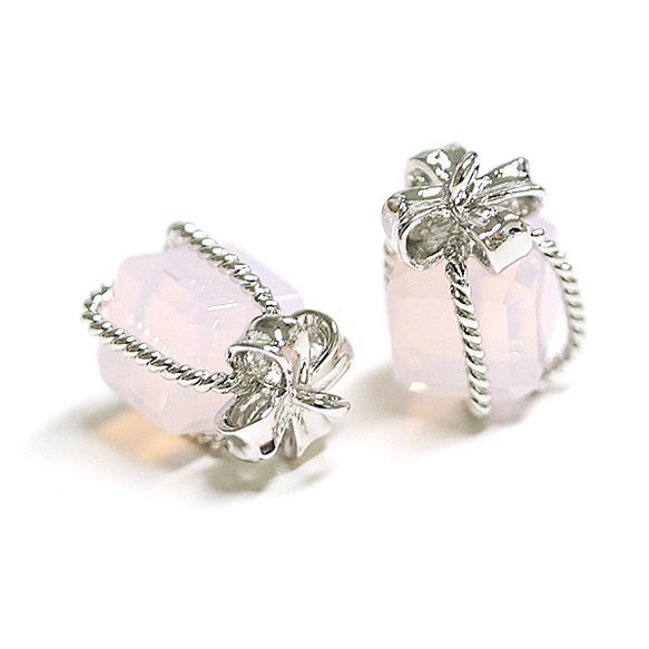 新作【2件】玻璃粉色極光蛋白石顏色小寶石盒銀色魅力 第3張的照片