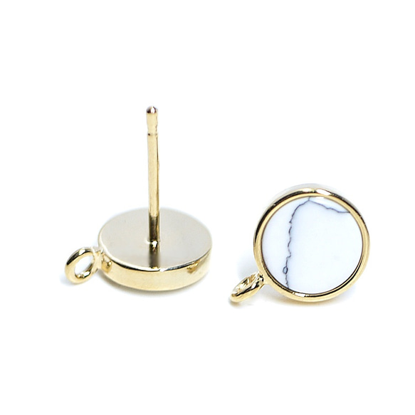 出售[1對] SV925蓋芯！ 8毫米圓形Howlite彩色玻璃金耳環，零件 第4張的照片