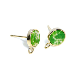 出售[1對] SV925蓋芯！ 8毫米圓形綠色Mable彩色玻璃金金耳環，零件 第1張的照片