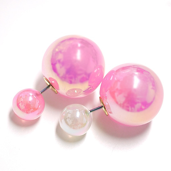 限量[1對] Aurora Pink16mm Catch＆Aurora Pink或Aurora White 8mm耳環 第1張的照片