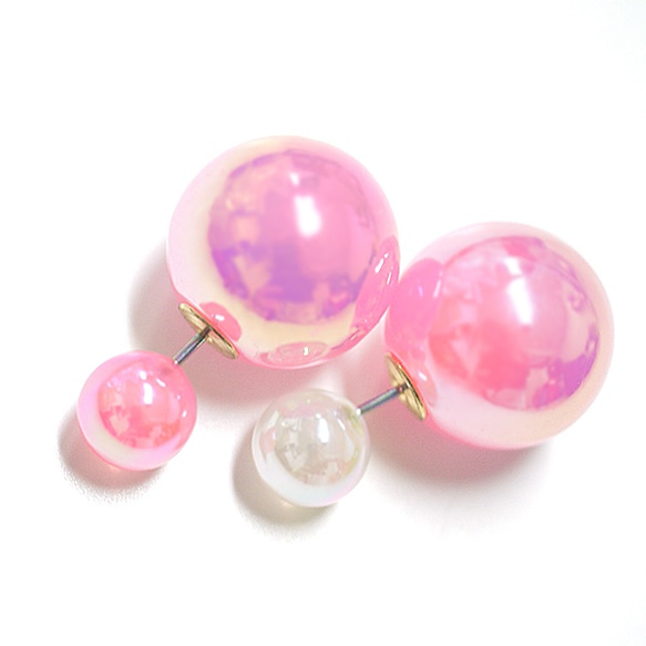 限量[1對] Aurora Pink16mm Catch＆Aurora Pink或Aurora White 8mm耳環 第2張的照片