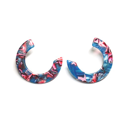 出售[1對]左右和鈦芯＆！藍色和粉紅色的彩色半圈形狀！纖維素樹脂耳環，零件 第2張的照片