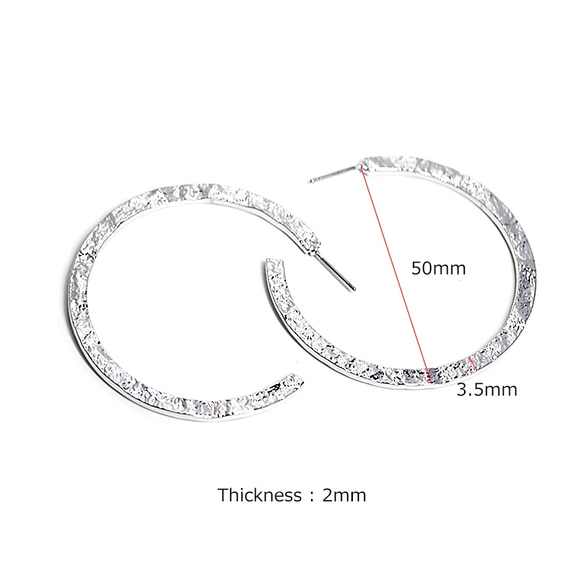 新[1對]鈦芯！超大光澤銀色50毫米圓形耳環 第4張的照片