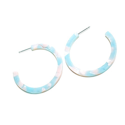 SALE【1ペア】Pastel Blue&Pink チタン芯フープピアス、パーツ 018 1枚目の画像