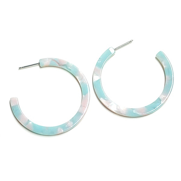 SALE [1對]淡藍色和粉紅色鈦核圈形耳環，零件018 第4張的照片