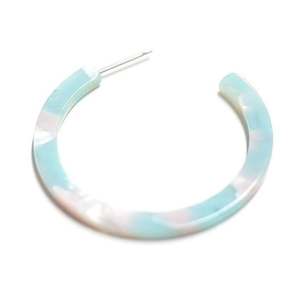 SALE [1對]淡藍色和粉紅色鈦核圈形耳環，零件018 第2張的照片