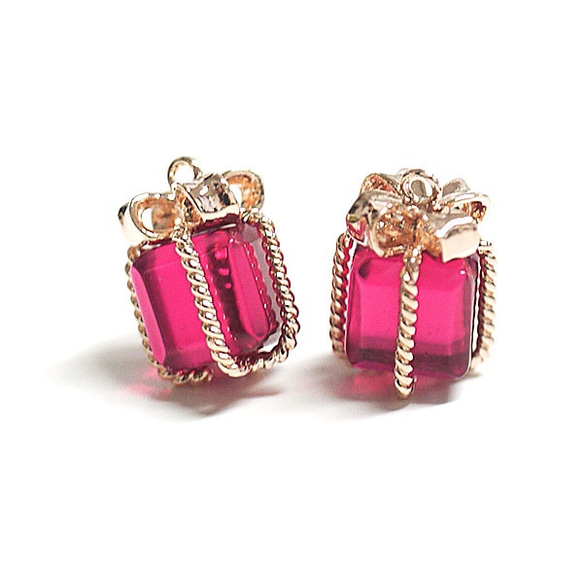 新[2件]玻璃紅寶石色珠寶盒中號粉紅金色魅力，零件 第1張的照片
