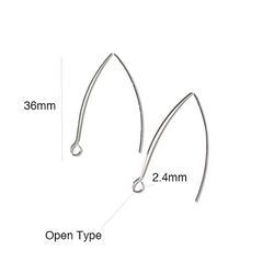お得【100個入り】純ロジウムシルバー長さ約36mmミドルMiddleシルバーピアスフック 2枚目の画像
