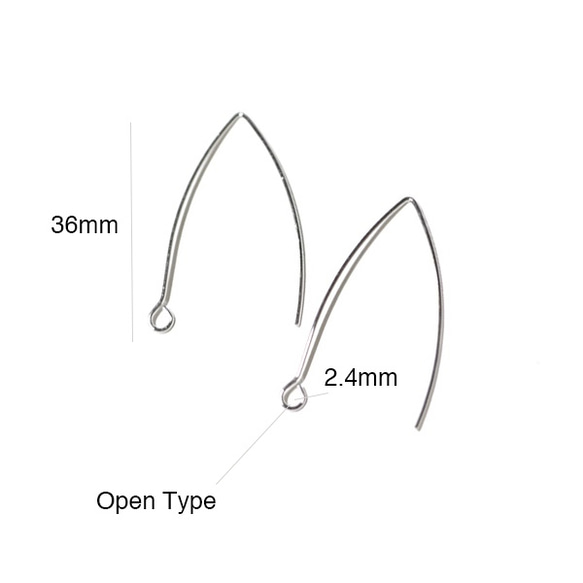 お得【100個入り】純ロジウムシルバー長さ約36mmミドルMiddleシルバーピアスフック 2枚目の画像