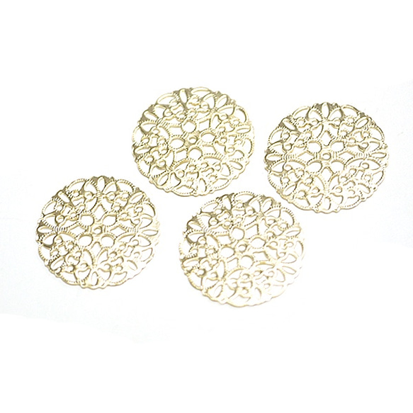 再販【4個入り】繊細なサークルLace（約20mm）マッドゴールドチャーム、パーツ 2枚目の画像