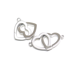 再次上架[1] Duo Heart開口式心形啞光銀色連接器，護身符，零件 第3張的照片