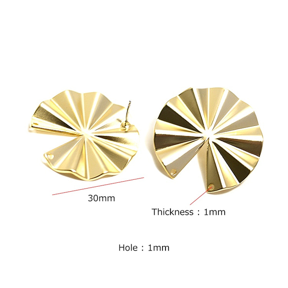 新作【1ペア】チタン芯！パーツを繋いで使う約30mm円形マットゴールドピアス、パーツ 3枚目の画像
