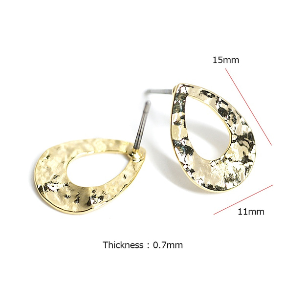 新[1對]鈦芯！水滴狀光澤金色耳環和零件，帶有粗糙感 第4張的照片