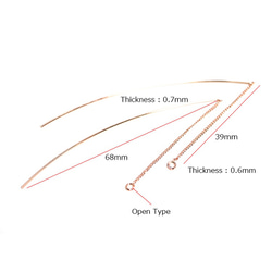 新作【4個入り】全体約107mmのロングチェーン付きピンクゴールドピアスフック、パーツ 4枚目の画像