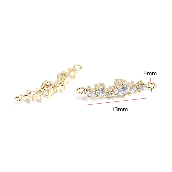 再販【1個】大きさ違いの6粒CZが煌めく繊細なゴールド両カンチャーム、コネクター NF 3枚目の画像