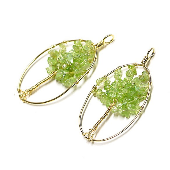 【1個】1点もの！天然石Peridotペリドットの約58mmカン付きゴールドチャーム 3枚目の画像