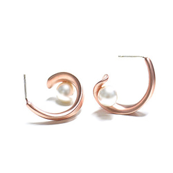新[1對] 925刻核心！曼妙曲線的超大風格，珍珠泥粉紅色的金耳環，銀925核心部件 第2張的照片