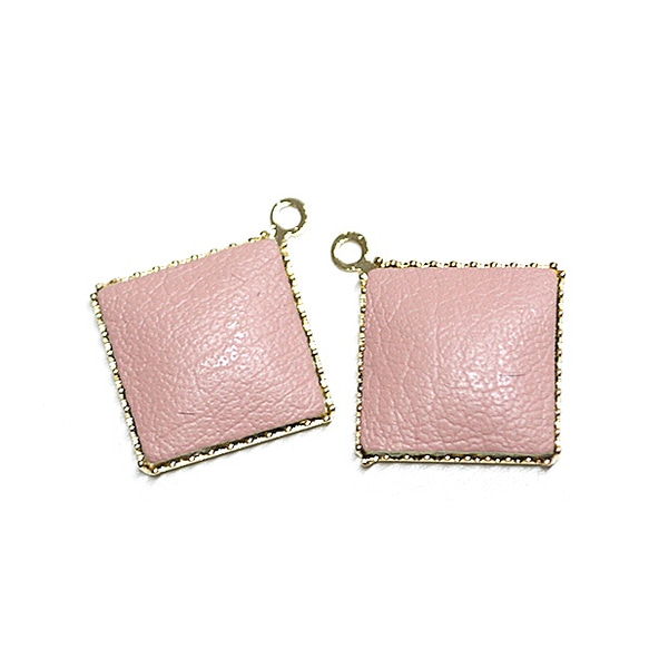 出售[6件]約11mm粉色皮革金色吊飾 第2張的照片