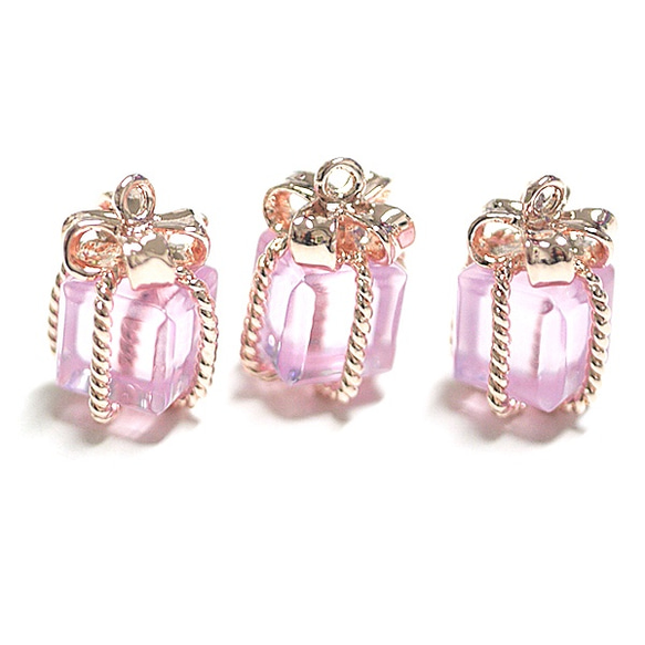 新品【2件】玻璃薰衣草色Petit Jewel盒粉紅金色魅力，配件 第3張的照片