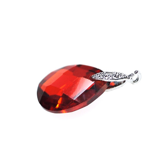 SALE【2件】紅色10mm Drop Shape CZ Silver Charm，零件 第2張的照片
